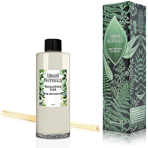 Urban Naturals Reed Diffuser Oil Refill Eucalyptus Sage with Mint, Lime, Cedarwood 8 oz + Free Reed Sticks, Made in The USA - Image 8