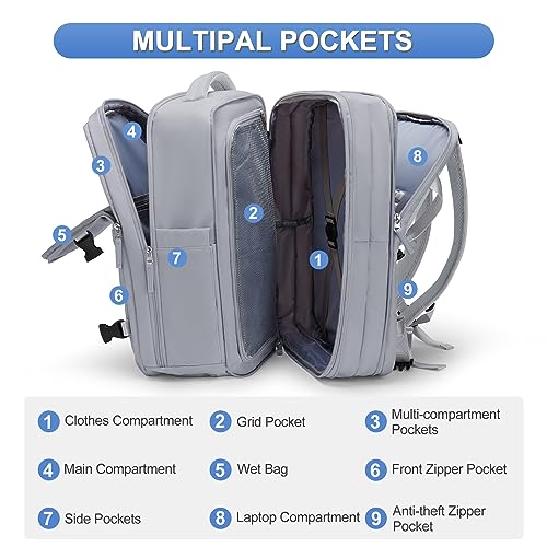Image of coofay Expandable Backpack For Traveling On Airplane Carry On Backpack Flight Approved Personal Item Travel Backpack For Women Men Airline Approved Gym Bag With Shoe Compartment Travel Weekender Bag