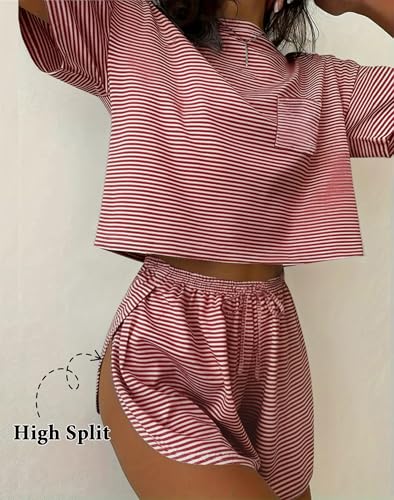 Image of Ekouaer Womens Pajama Sets Sexy Lounge Sets Side Split Short Pj Sets Cute Pjs 2 Piece Comfy Sleepwear Loungewear