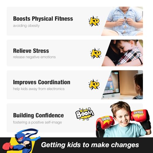 Saco de Boxeo, Bolsa de Boxeo Independiente 168cm, Incluye Guantes de Boxeo y Bombas Inflables Manuales, Saco de Boxeo para Niños de 5 a 12 años, Juego de Boxeo (Rojo) - imagen 6
