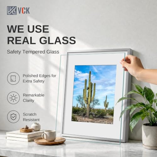 Image of VCK 11x14 Picture Frame Silver Metal, Real Glass, 8x10 Mat, 6 Pack for Arts