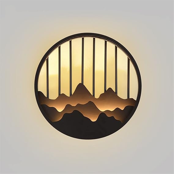 wall lamp Moderne nieuwe Chinese ronde wandlamp woonkamer achtergrond muur decoratieve schilderij thee winkel slaapkamer china stijl zen landschap schilderij tuin landschap verlichting smeedijzeren lamp lichaam photo 2