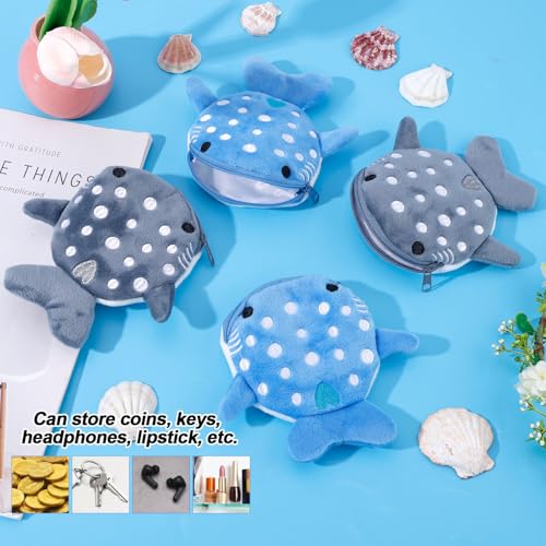 4pcs Whale Shark Coin Purse, Funny Plush Coin Pouch with Zipper Cute Shark Wallet Whale Sea Animal Change Purse for Headphones Coins Banknotes and Lipstick for Kids Women3