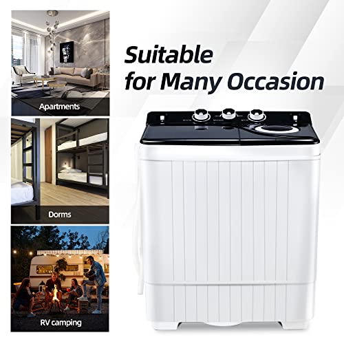 Portable Washing Machine 26Lbs Capacity Washer And Dryer Combo Twin Tub Laundry 2 In 1 Washer(18Lbs) & Spinner(8Lbs) With Built-In Gravity Drain Pump,For Apartment,Dorms,Rv Camping (Black+White) #TOP3
