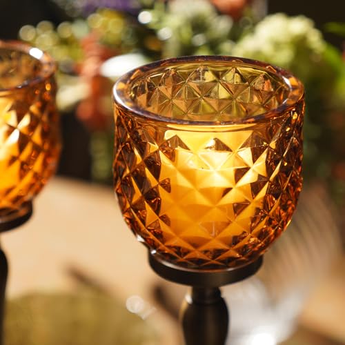Image of Pure Home Yellow Diamond Cut Hurricane - Large | Size: 9 x 9 x 24 cm | Premium Hurricanes for Home Decor | Table Top & Shelf Decor Showpiece | Ideal for Housewarming & Wedding Gifts | Premium | Pack of 1