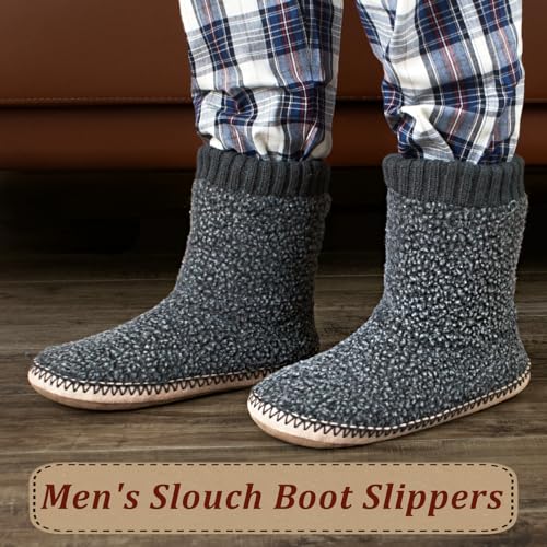 Cozy Boot Slippers for Men Indoor, Fuzzy House Shoes with Non Slip Gripper Soles, Soft Warm Moccasin Socks, Winter Gifts for Christmas Unique2