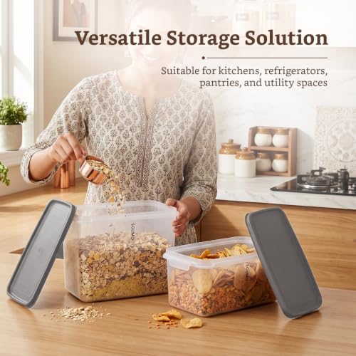 Image of Amazon Brand - Solimo Airtight Plastic Rectangle Storage Containers Food Grade Set of 2 (10.5L & 15L) | BPA-Free Durable Kitchen Storage | Stackable Pantry & Fridge Containers for Dry Food, Grey