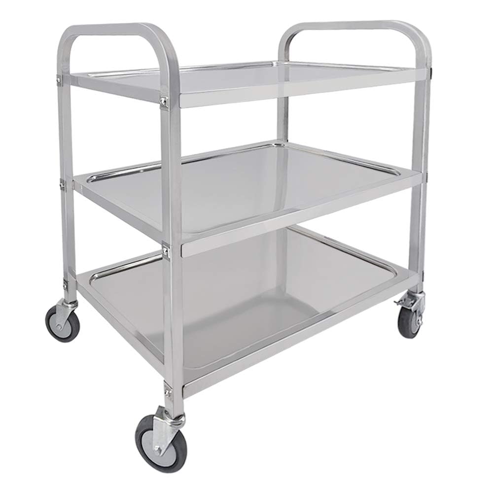 TAIMIKO Grand Chariot Utilitaire en Acier Inoxydable à 3 Niveaux avec Roues verrouillables, Garage, Restaurants, hôtels (750 x 400 x 835 mm, 3 Niveaux)
