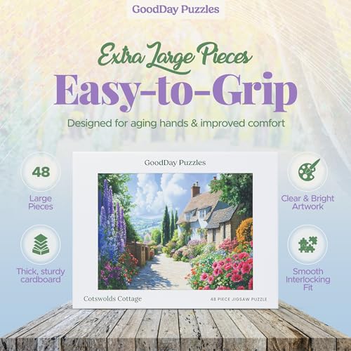 Puzzle de 48 Piezas para Adultos con Demencia - Puzzle de Rompecabezas para Seniors, GoodDay Puzzles Modelo cotswoldscottage48 miniatura 3