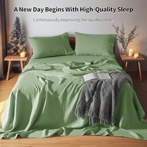 Image of LBRO2M 100% French Pure Linen Sheet Set 3Pcs, 16 inch Deep Pocket Twin