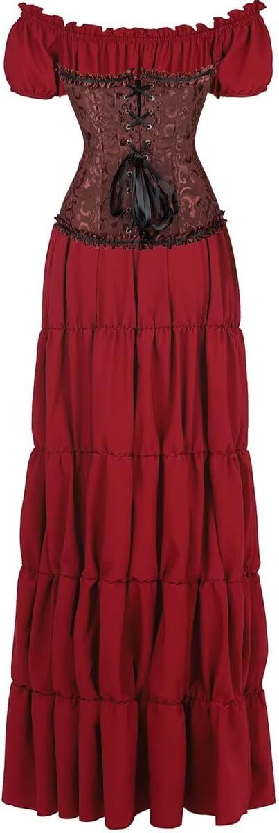 Jutrisujo Renaissance Costume Women Medieval Dress Corset Short Sleeve Irish Over Deluxe Victorian