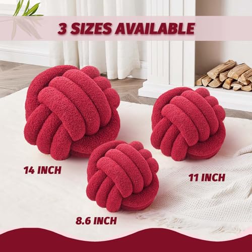 Image of Uvvyui Knot Pillow Ball, Soft Home Decorative Round Throw Pillow, Handmade Knotted Plush Pillow, Round Boucle Pillow Cushion (8.6 Inches Burgundy)
