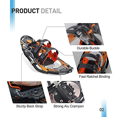 G2 21 Inches Light Weight Snowshoes For Women Men Youth, Set With Tote Bag, Special Eva Padded Ratchet Binding, Heel Lift, Orange #TOP1