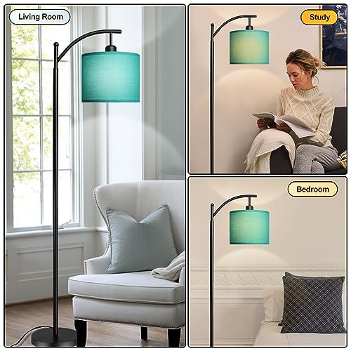 Lámpara de pie para dormitorio con luz de lectura y pantalla de lino 4