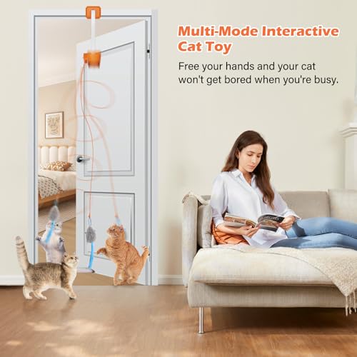 Image of Interactive cat toy, Electric cat teaser, Door clip, 2 Motion modes,Orange