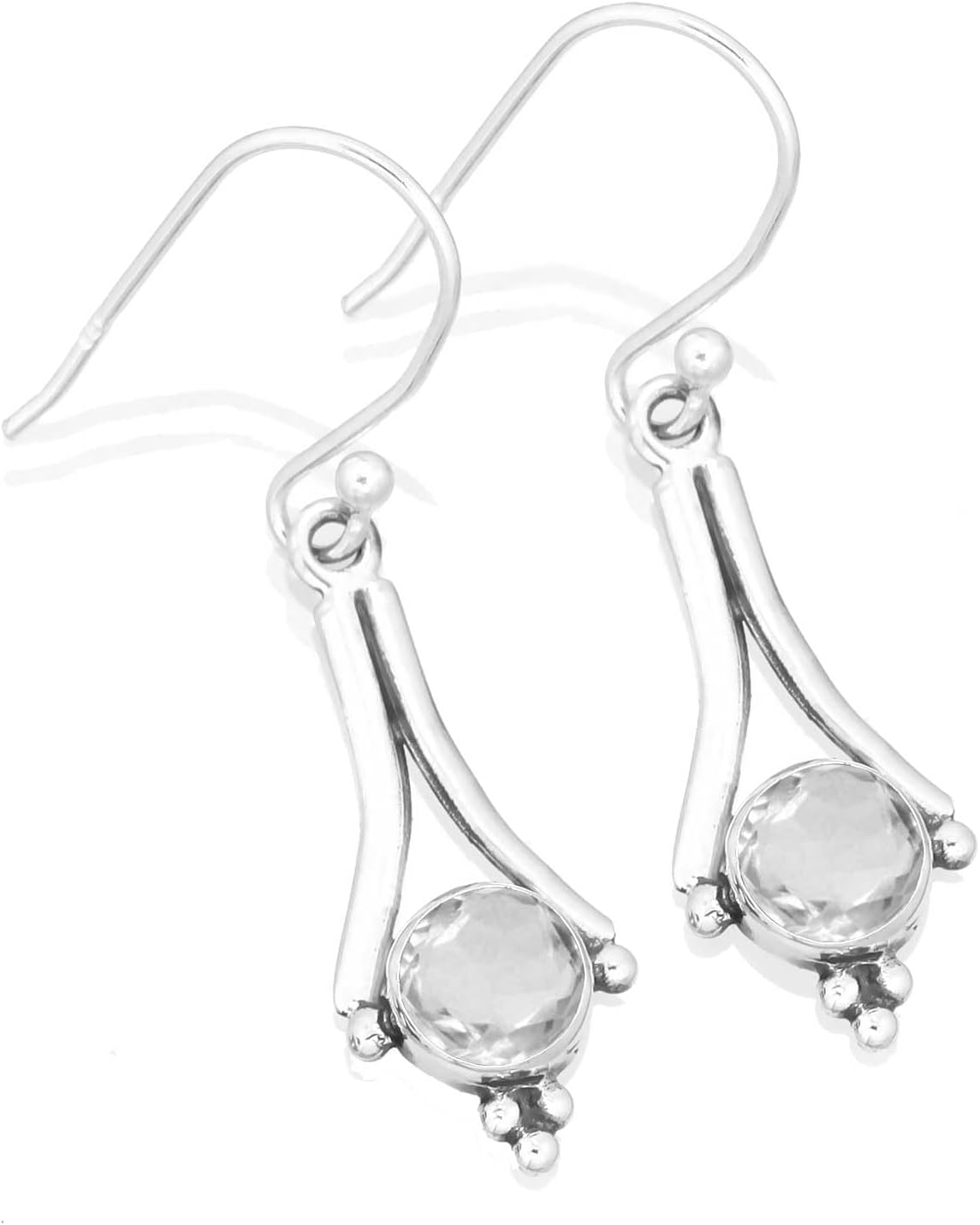Genuine 925 Sterling Silver Handmade Jewelry Round Amethyst, Lapis, Onyx, Agate Natural Gemstone Boho Drop Dangle Earring For Women