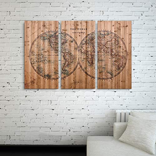 Empire Art Direct Vintage World Map Digital Print On Solid Wood Wall Art Triptych, 60" X 40" X 1.5", Ready To Hang #TOP3