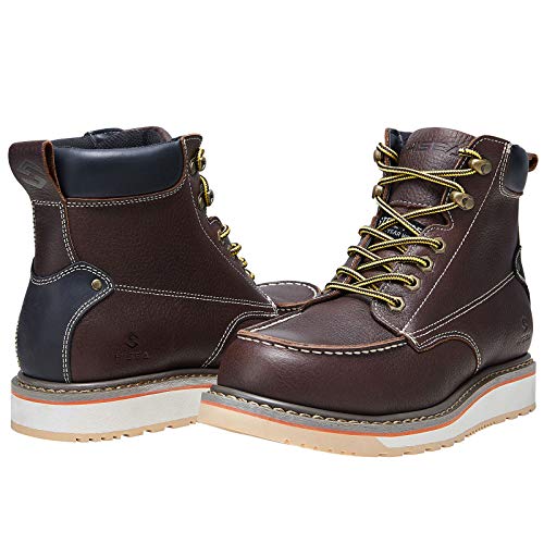 Hisea Steel Toe Work Boots For Men,6” Mens Work Boots Industrial & Construction Waterproof Slip Resistant Safety Work Boots Size 10.5 #TOP7