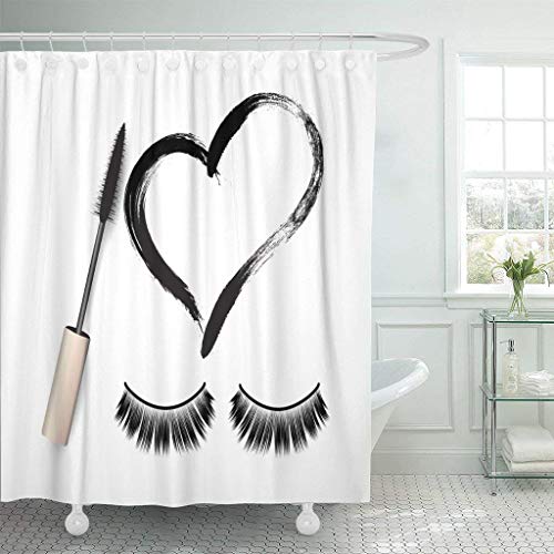 Abaysto Eyelash False Eyelashes Mascara Brush and Black Grunge Swatch in Heart Shape Woman's Cosmetics Eyeliner Polyester Fabric Shower Curtain Sets with Hooks Waterproof Bathroom Decor