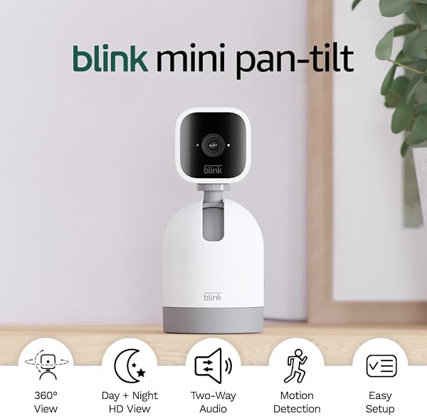 Blink Mini Pan-Tilt Camera | Rotating indoor plug-in pet security camera, two-way audio, HD video, motion detection, Alexa enabled (White) - 1