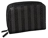 Buxton Womens RFID Accordion Double Zippered Wizard Credit Card ID Holder Travel Wallet (Black - Stripe)