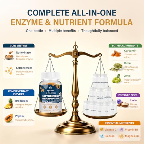 Marafiki Liposomal Nattokinase Supplement 12,000 FU with Serrapeptase 360,000 SPU, Multi Enzyme Complex with Vitamins, Minerals & Inulin for Circulation & Flow - 60 Veggie Capsules — view 3
