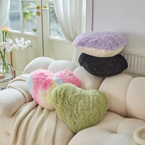 MOOWOO Flauschiges Herzkissen, Kunstfell-Überwurfkissen, Sherpa-Plüsch, flauschig, niedlich, weich, Valentinstag, Erntedankfest, Weihnachten, dekorativ für Zuhause, Bett, Couch, Herzform