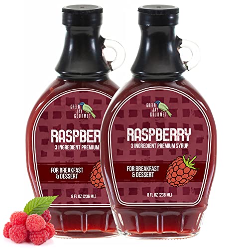 Image of Green Jay Gourmet Raspberry Syrup - 3 Ingredient Fruit Syrup - 2 x 8 Oz | Non GMO & Preservative Free, Perfect for Breakfast, Pancakes, Waffles, French Toast, Coffee, Drinks & Desserts