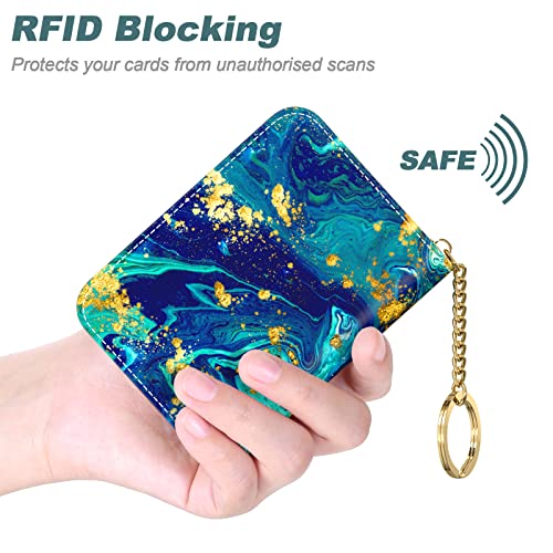 Image of Nipichsha Credit Card Holder, Small RFID Card Wallet for Women, Slim Leather Card Holder Wallet, Ocean Marble, 4.33 x 3.15 x 0.98 inches, Fashions