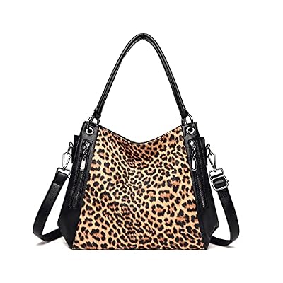 NOTAG Borse da donna, grande capacità, borsa a tracolla opaca retrò con borchie, borsa a spalla casual, borsa da viaggio, borsa a tracolla, Stampa leopardata, L