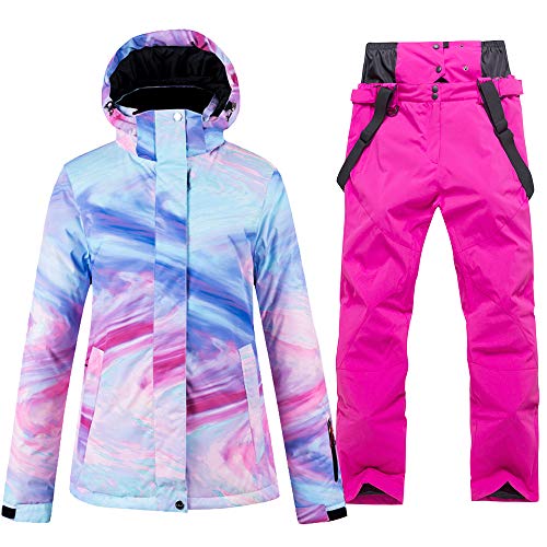 RIUIYELE Chaqueta de esquí para mujer, impermeable, con estampado de colores, chaqueta de esquí y pantalones - - XL Cover