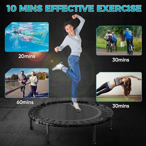 Image of 40 inch /48 inch Rebounder Trampoline for Adults with Bungee Cords, Exercise Rebounder for Adults Indoor /Outdoor Workout, Max Load 450 /550 LBS