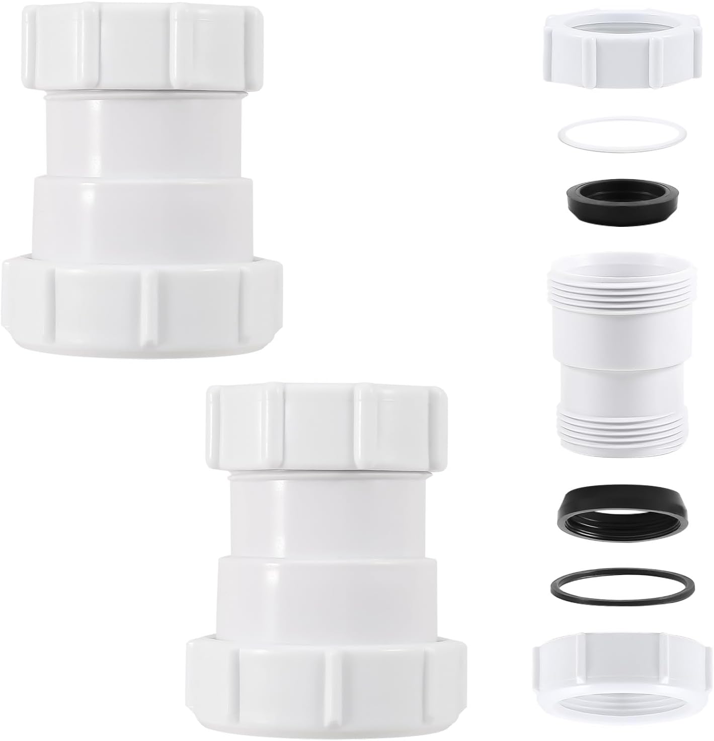 2PCS 1-Inch to 1-1/4-Inch Straight Extension Coupling Trap Adapter Sliding Interface with Sealing Gasket for Sink, Sewer, Bathroom Drain Pipe Installation(White)