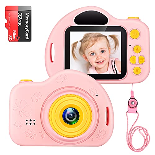 Kids Camera Toys for Age 3-9 Girls 1080P IPS 2 inch HD Birthday Toys Toddler Children Camera for 3 4 5 6 7 8 9 Year Old Girls with 32G SD Card