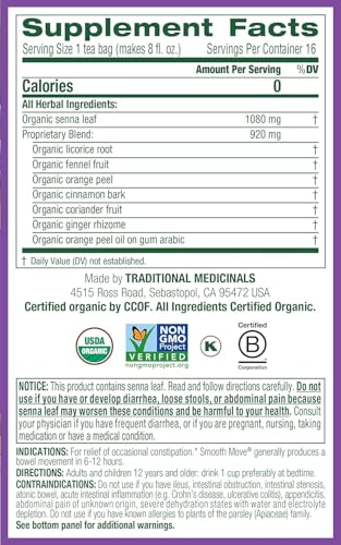 Traditional Medicinals Organic Smooth Move Herbal Stimulant Laxative Wrapped Tea Bags, 16 Count (Pack of 1) - Image 3