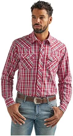 Wrangler Men's Long Sleeve Western Shirt - Classic Plaid Or Stripe, Snap Closure, Tall Sizes Available - View #9
