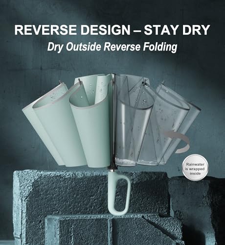 QWB TUMAAOTU Inverted Umbrella with Carabiner Handle, Wind Proof Umbrellas For Rain and Sun, 46 Inch Portable Reverse Folding UV Umbrella, Car Umbrella for Women Men, 10 Ribs3