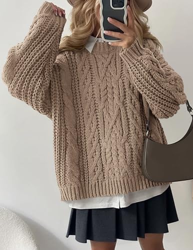 PRETTYGARDEN Women's Oversized Fall Sweaters 2025 Casual Long Sleeve Crewneck Chunky Cable Knit Pullover Tops Winter Clothes3