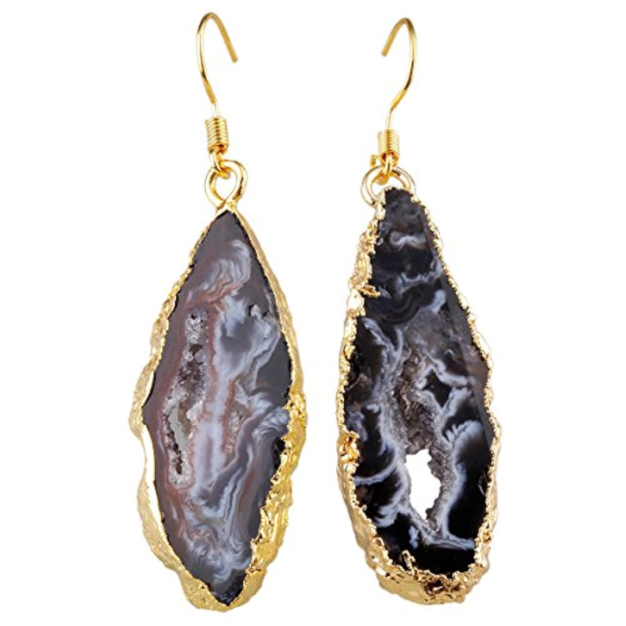 Women's Natural Gemstone Quartz Geode Drusy Crystal Dangle Earrings