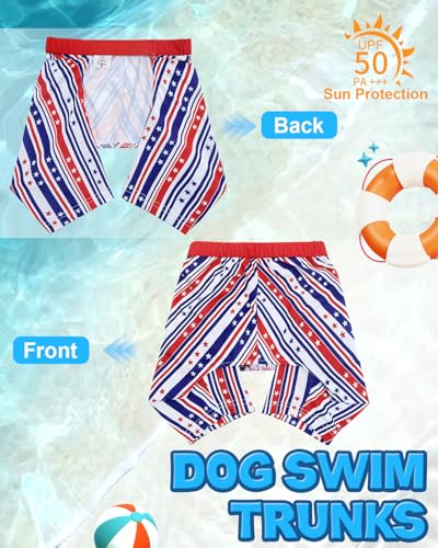 Image of CuteBone Dog Swim Trunks Swimsuit Durable & Comfortable - Quick-Dry, Adjustable Waistband Shorts, UV Protection Bikini- Perfect for Beach, Pool & Outdoor Fun, 4th of July Stars DST05XL