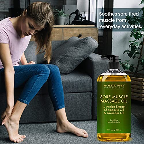 Majestic Pure Sore Muscle Massage Oil, Lavender Massage Oil & Frankincense Massage Oil Bundle – 8 Fl Oz Each #TOP1