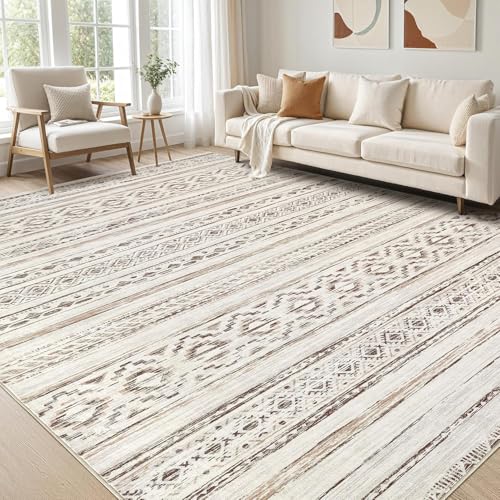 Tapis de grand salon beige 160x230cm moderne à poil ras doux pour chambre et bureau