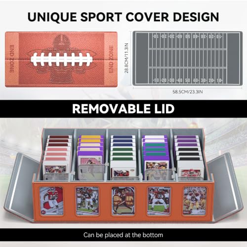 Image of Kabinka Football Card Storage Box with Window Display, 5-Row Sport Card Storage Box, 3900+ Card Deck Box for Football Sports Card TCG, 5 Top Loaders, 5 Stoppers, 48 Dividers, 1 Dice Tray(Football 1)
