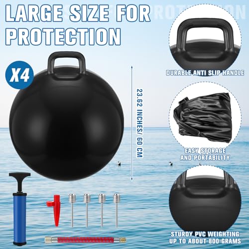 Sonwyoung 4 Pcs 24'' 4 Pack Inflatable Boat Bumper for Docking with Pump Large Inflatable Ball Large PVC Boat Bumpers for Marine Fishing Pontoon Yachts Tie up Raft by Sonwyoung - Used condition - Image 2