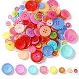 TIESOME 200 Stück Bunte Knöpfe Groß, 8 Größen Bastelknöpfe Kunststoff 4 Löcher Rund Knöpfe zum Annähen Colorful Buttons für DIY Basteln Nähen Kleidungsdekoration Bastelprojekte Dekoration