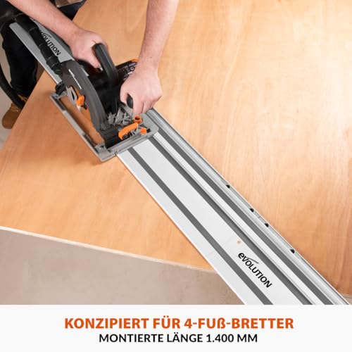 Evolution ST1400-G2 Führungsschiene Kreissägen Universal passend für die meisten Marken Makita, Metabo Bosch, Festool, 1,4m (2 x 700 mm ) Selbstausrichtende Verbindungsschienen, Endanschlag-Zubehör