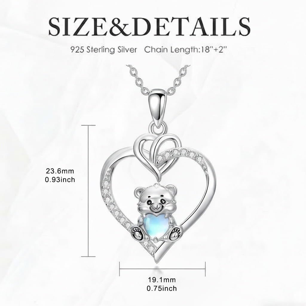 ROMANTICWORK Süße Tier Halskette mit Mondstein 925 Sterling Silber Herz Anhänger Tier Schmuck Jubiläum Geburtstag Weihnachts Geschenke für Frauen Frau Tochter