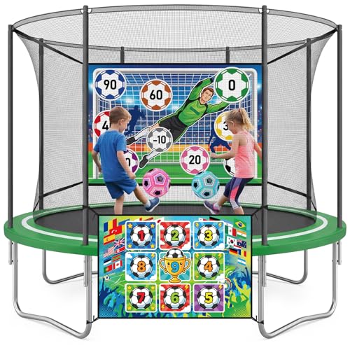 Trampolin Klett-Fußballspiel Zubehör mit 2 aufblasbaren Bällen doppelseitiges Fußballtor-Ziel zum Anbringen passend für 183/244/305/366/427 cm Trampoline für Innen- Außen- Rasen