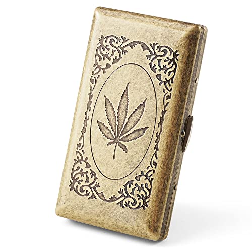 Retro Metal Cigarette Case King Size For Man Women 100Mm Tobacco Box 16 Capacity Sturdy Double Sided Spring Clip Open Pocket Holder Protective Security Wallet Vintage Bronze Birthday Christmas Gifts #TOP29