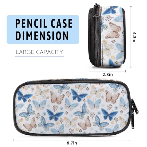 Image of Butterfly Pencil Case, Large Capacity Pen Pencil Case for Boys Girls Teen, Kids 3 Compartments Multifunction Pencil Box with Zipper Organizer, Pencil Pouch for Back to School Students
